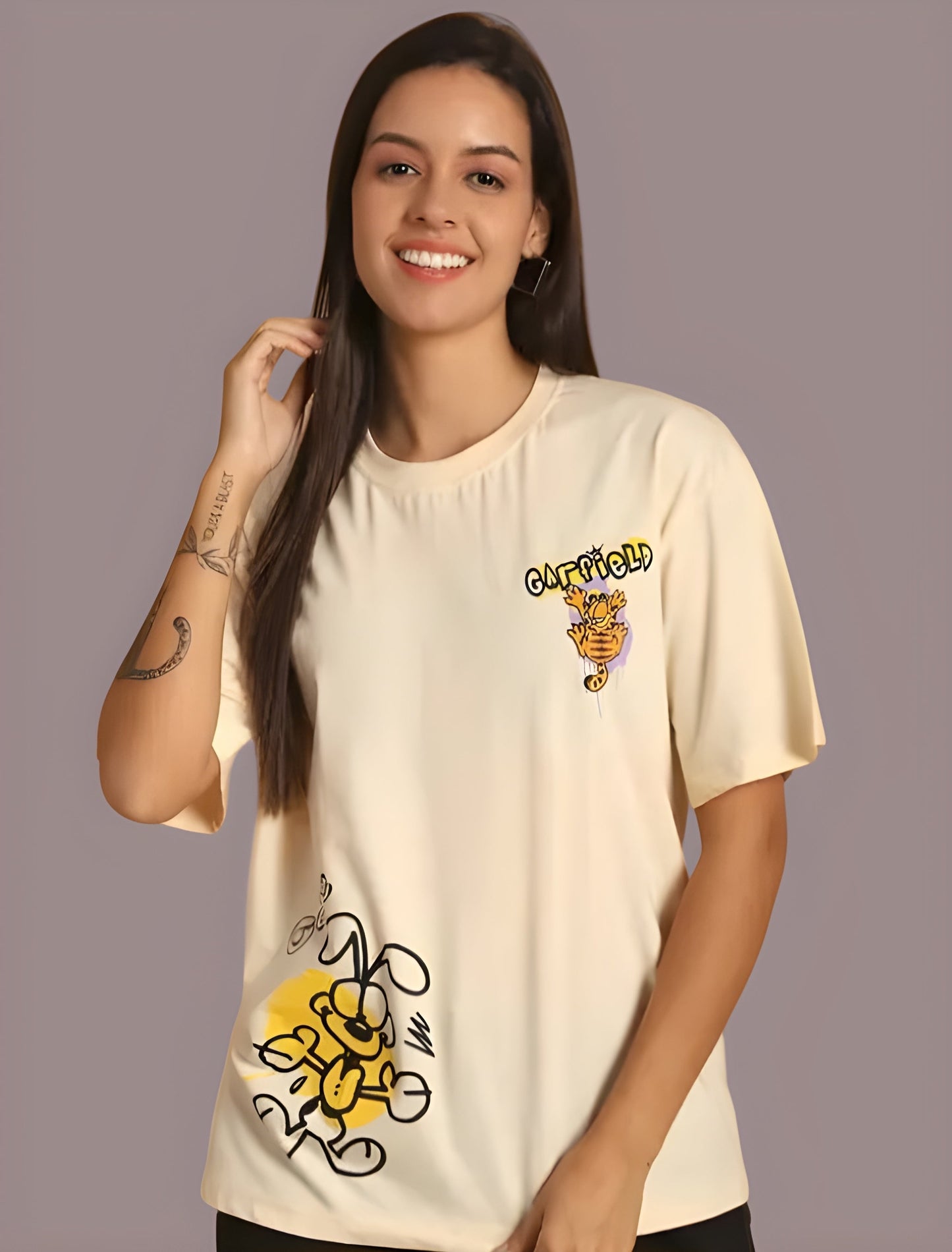 Women's oversized cotton t-shirt styling - side view