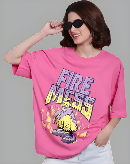 Women's pink oversized cotton t-shirt 220 GSM - front view