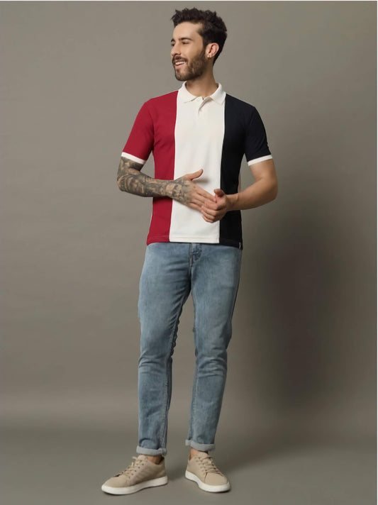 Men's Striped Polo Moisture Wicking T-Shirt Knitted Polyester