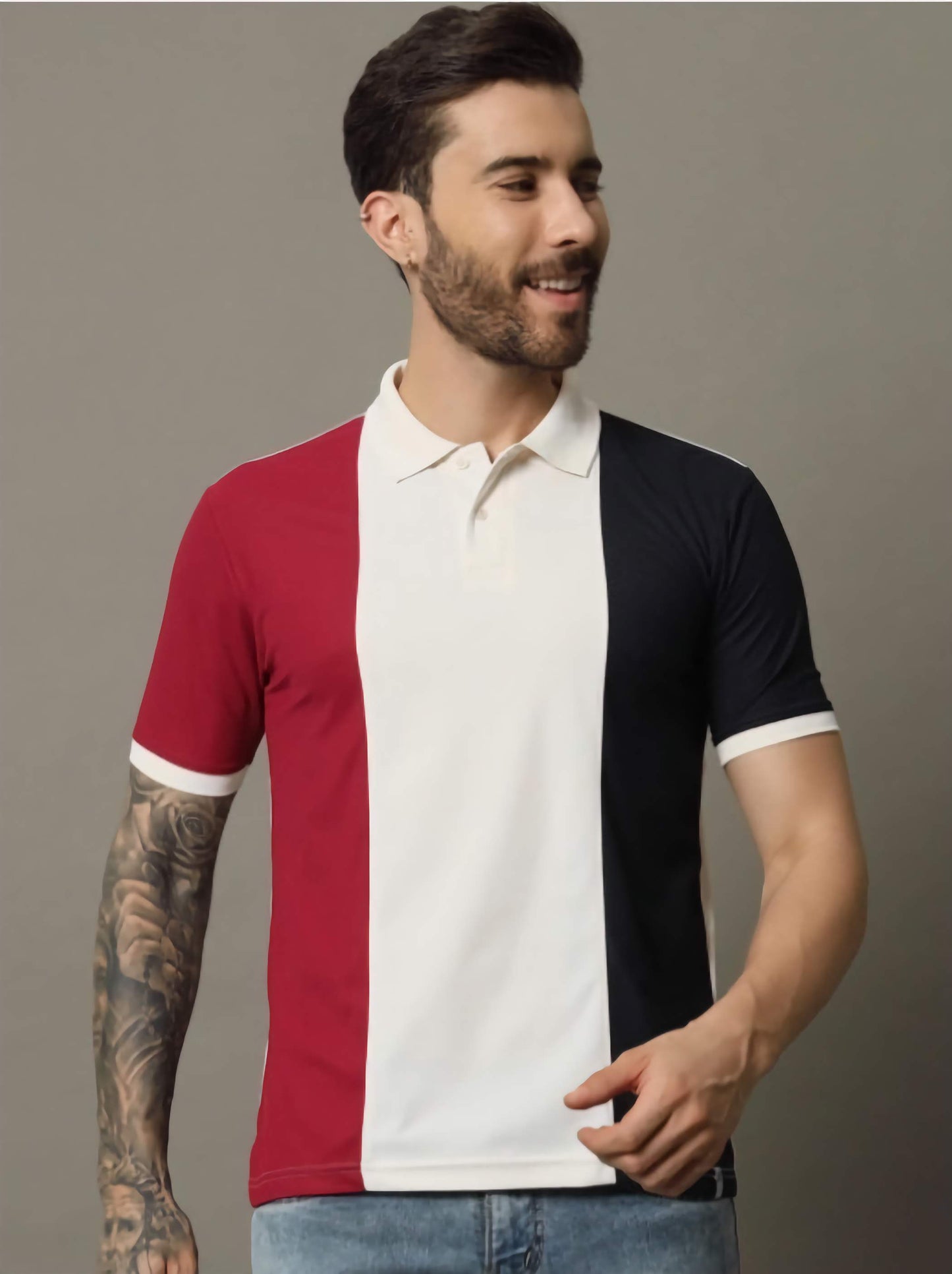 Men's Striped Polo Moisture Wicking T-Shirt Knitted Polyester