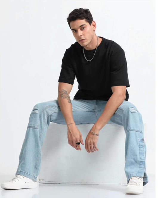 Black solid Oversized T-Shirts