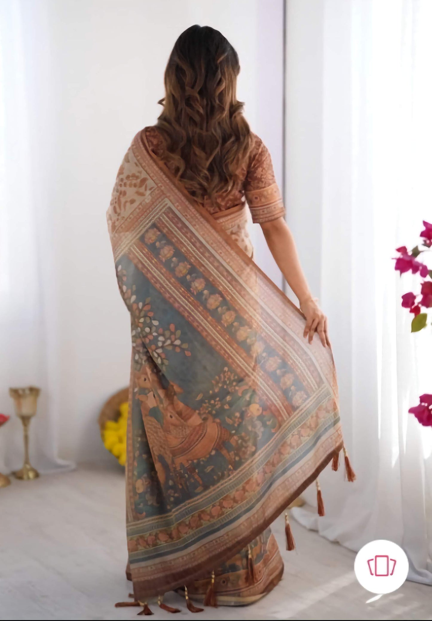 Kanjeevaram Pure Cotton Jamdani Saree Beige Maroon Zari Embroidered Traditional Handwoven with Blouse