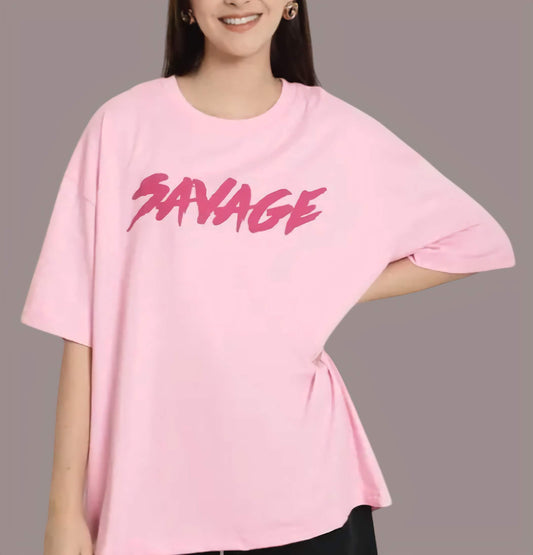 Pink Savage Graphic Printed Cotton Oversize tshirt for women