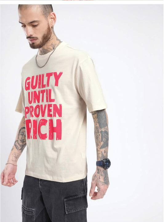 Men's Printed Oversized Beige T-Shirt Cotton Graphic Loose Fit Casual Streetwear Plus Size