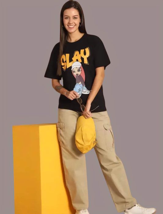 Black graphic printed oversized Tshirt