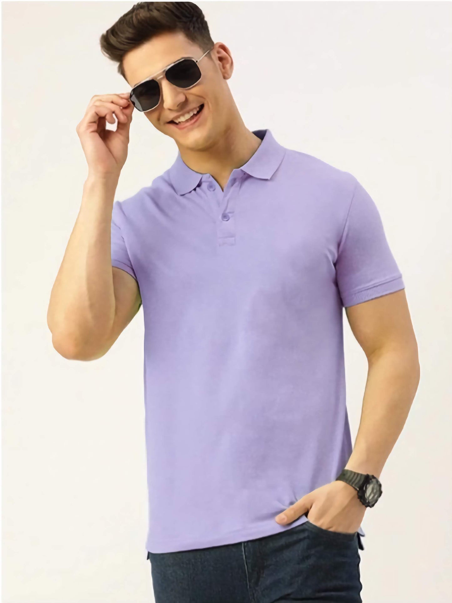 Men's Lilac Polo Moisture Wicking T-Shirt - Premium Knitted Polyester