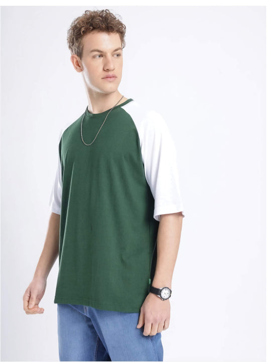 Men's Raglan Sleeve Oversized T-Shirt Cotton Baseball Style Loose Fit Casual Streetwear