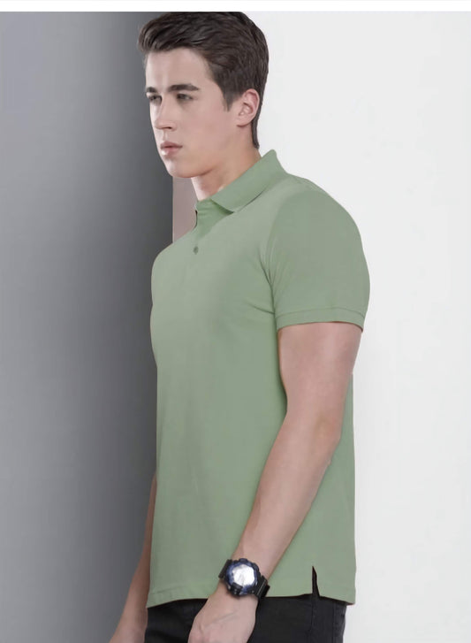 Men's Military Green Polo Moisture Wicking T-Shirt Knitted Polyester