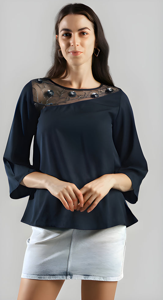 Women's A-Line Sheer Neck Top