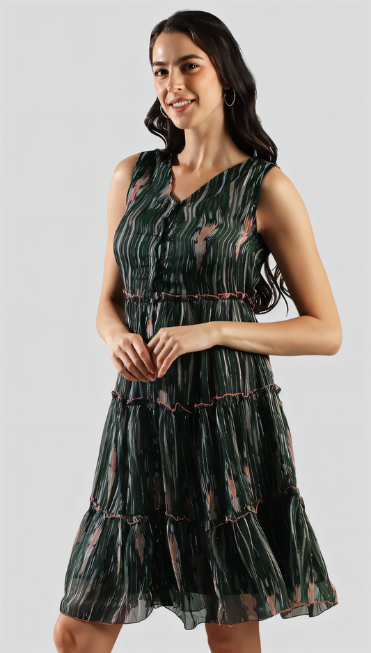 Women's Green Chiffon Printed dresss