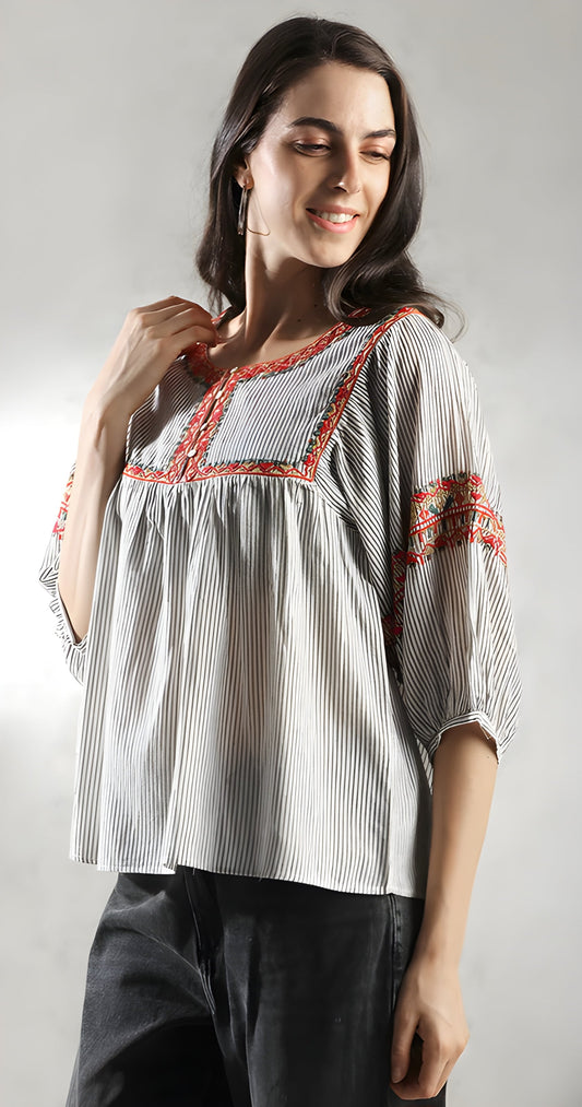 Women's Embroidery A-Line Top