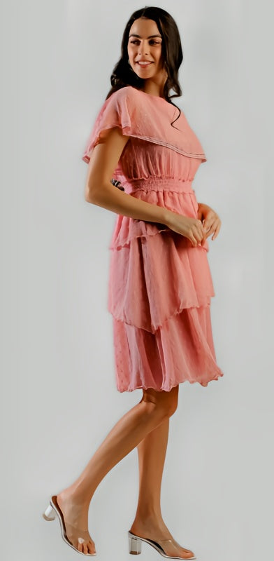 Women's Pink Chiffon Textured Dress