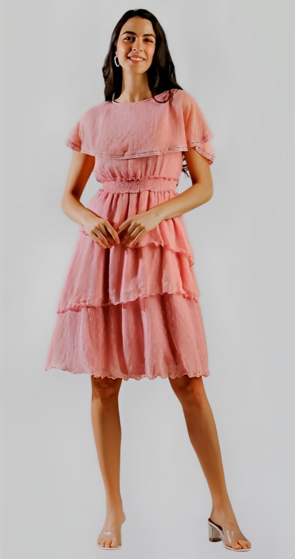 Women's Pink Chiffon Textured Dress