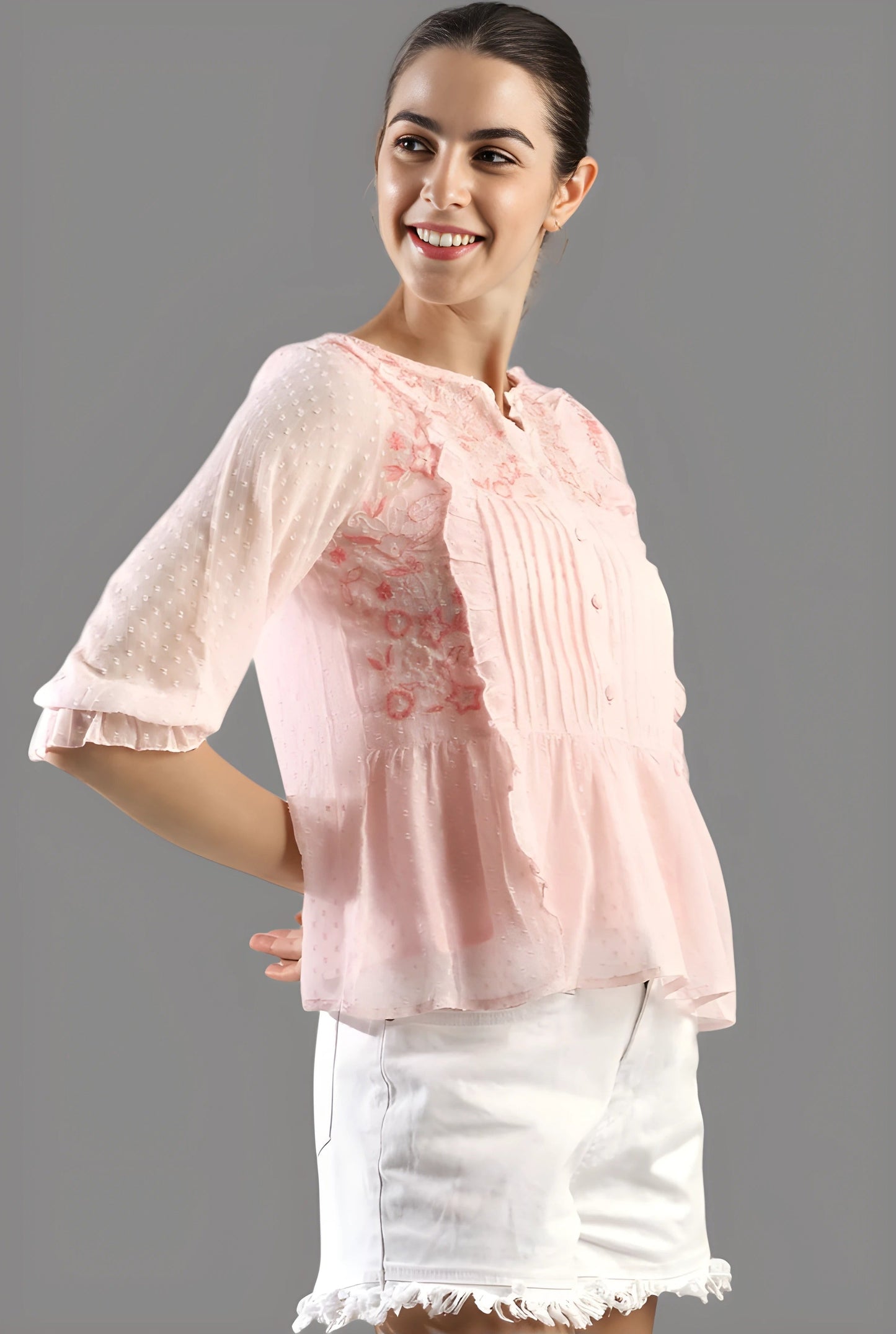 Women's Pleated Pink A-Line Top