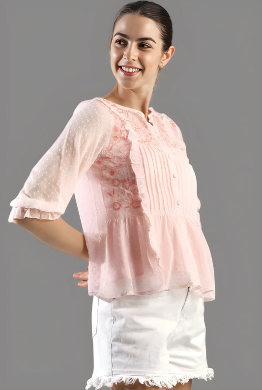 Women's Pleated Pink A-Line Top