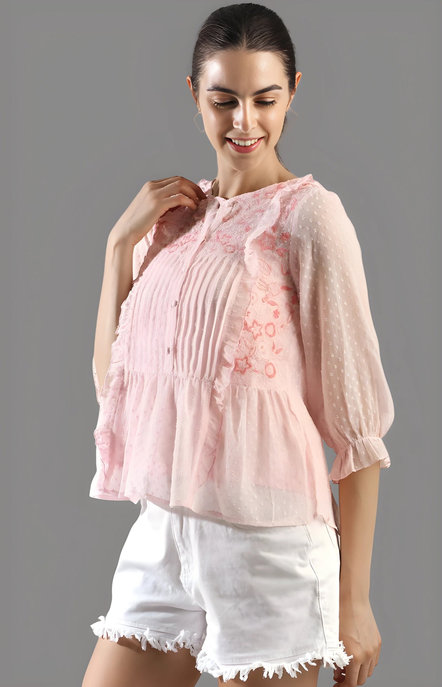 Women's Pleated Pink A-Line Top