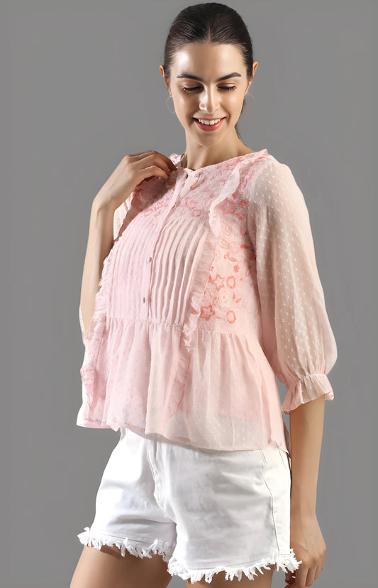 Women's Pleated Pink A-Line Top