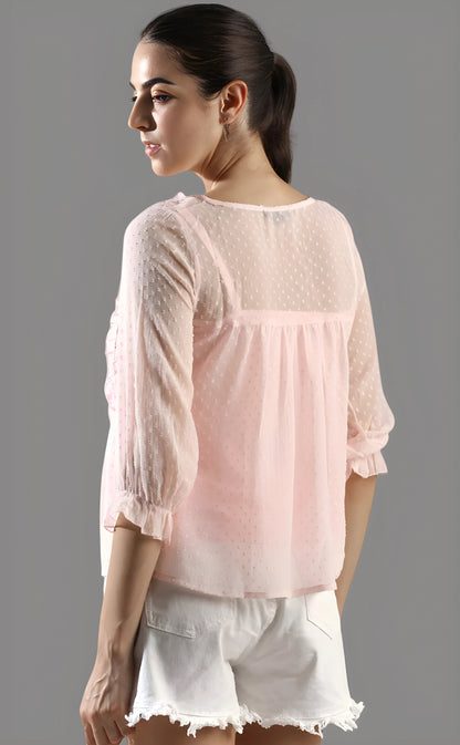 Women's Pleated Pink A-Line Top