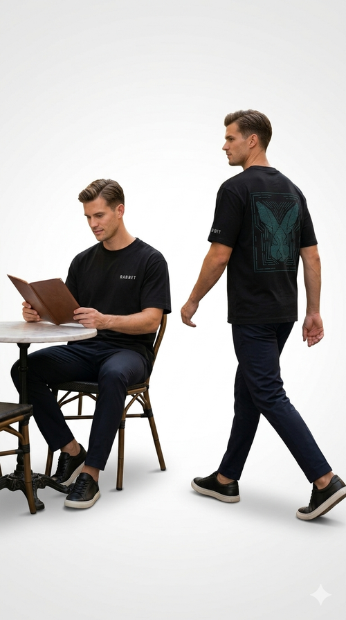 Drop Shoulder Premium Printed Black T-Shirt | 220GSM Heavy Cotton | HipHaven