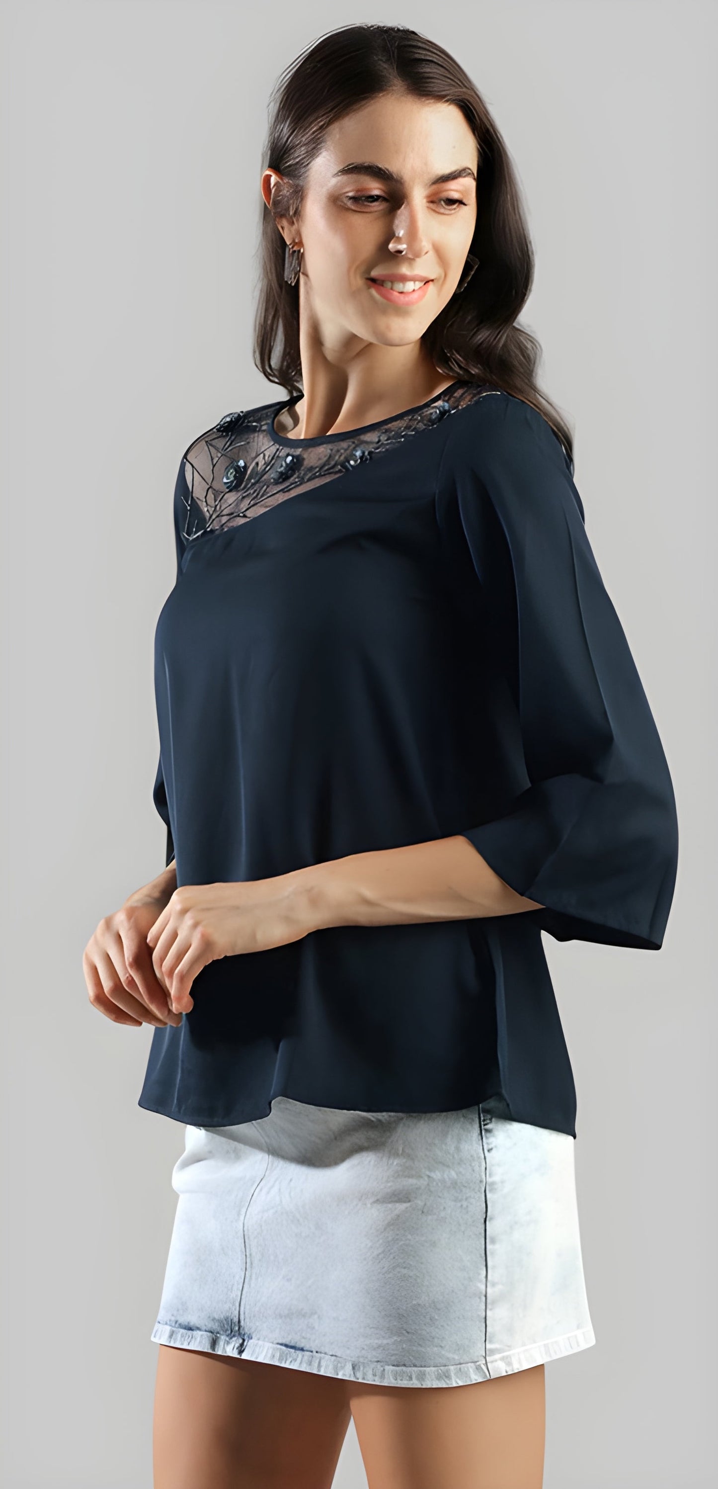 Women's A-Line Sheer Neck Top