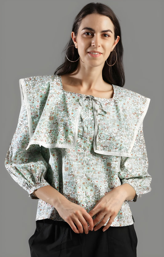 Women's Green Printed A-Line Top