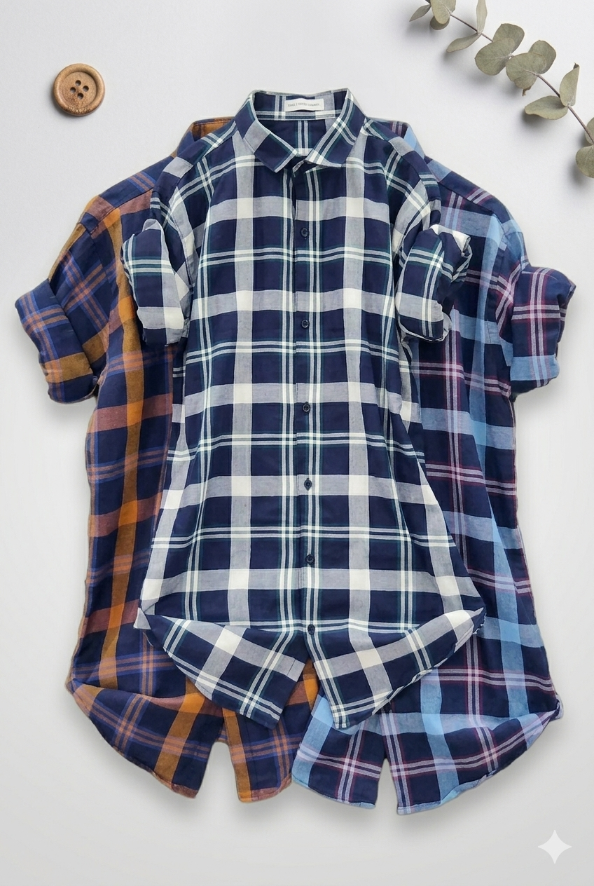 Plaid shirt with short sleeves on a white background