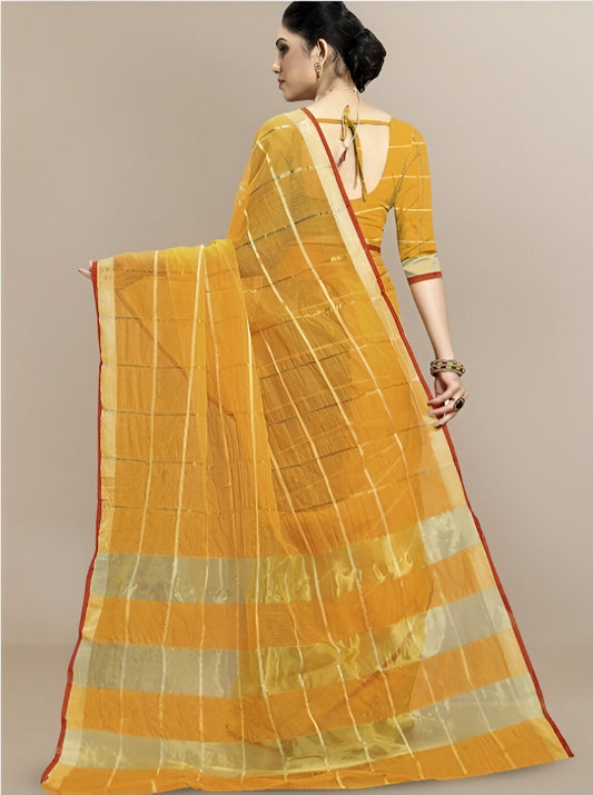 Kota Pure Cotton Saree Mustard Gold Woven Border Zari Work with Blouse Piece