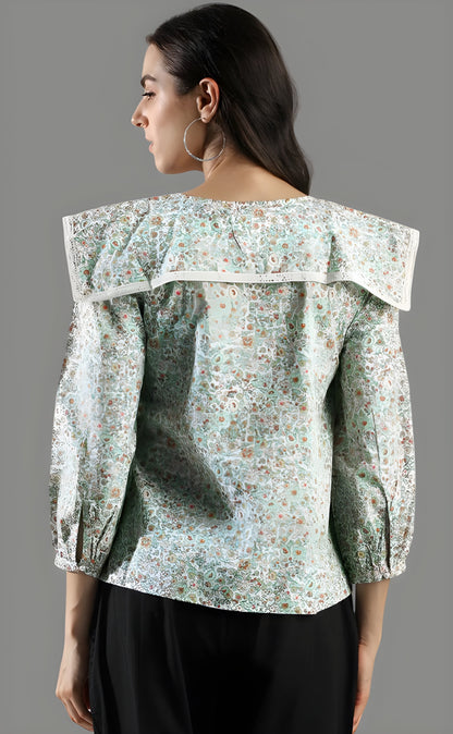 Women's Green Printed A-Line Top