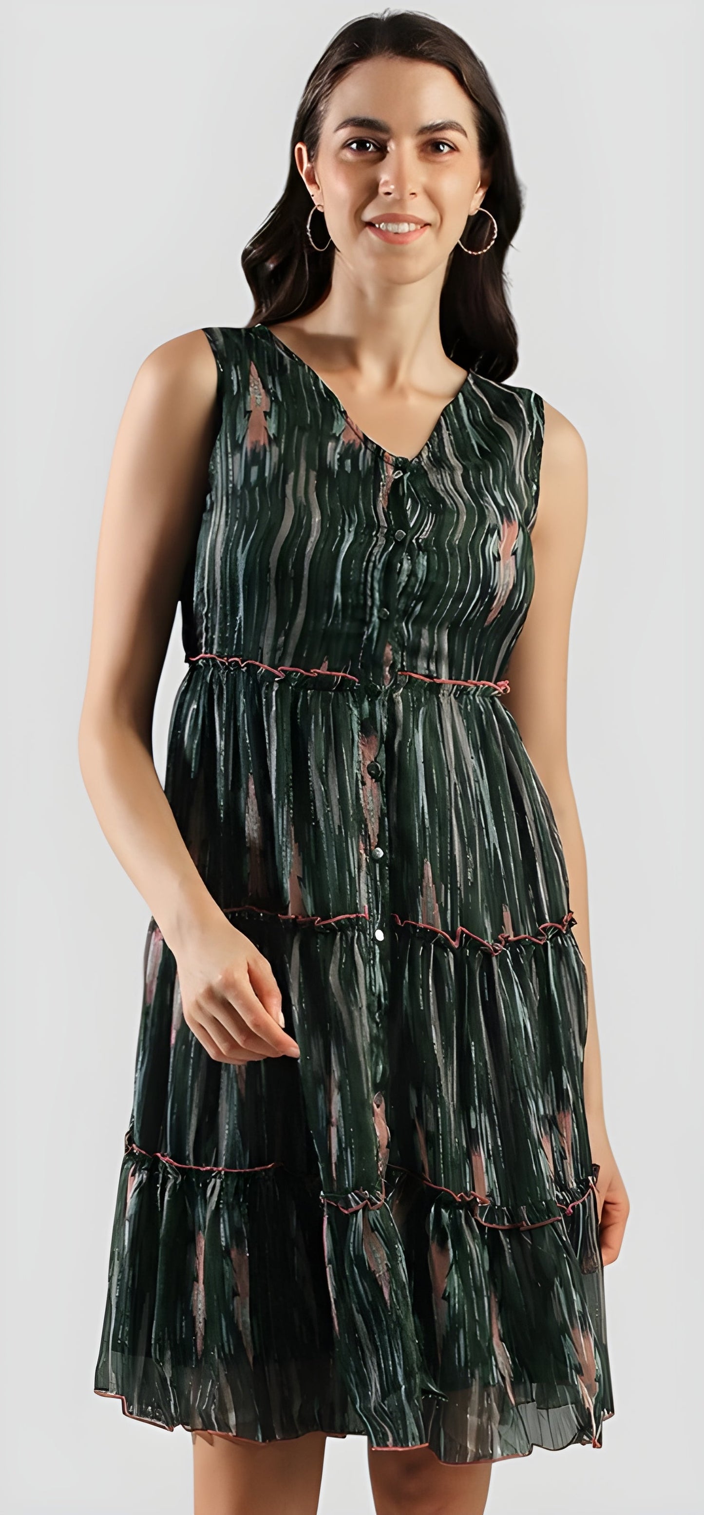 Women's Green Chiffon Printed dresss