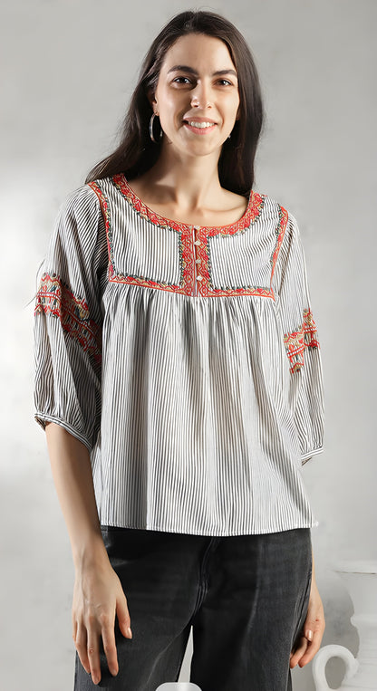 Women's Embroidery A-Line Top