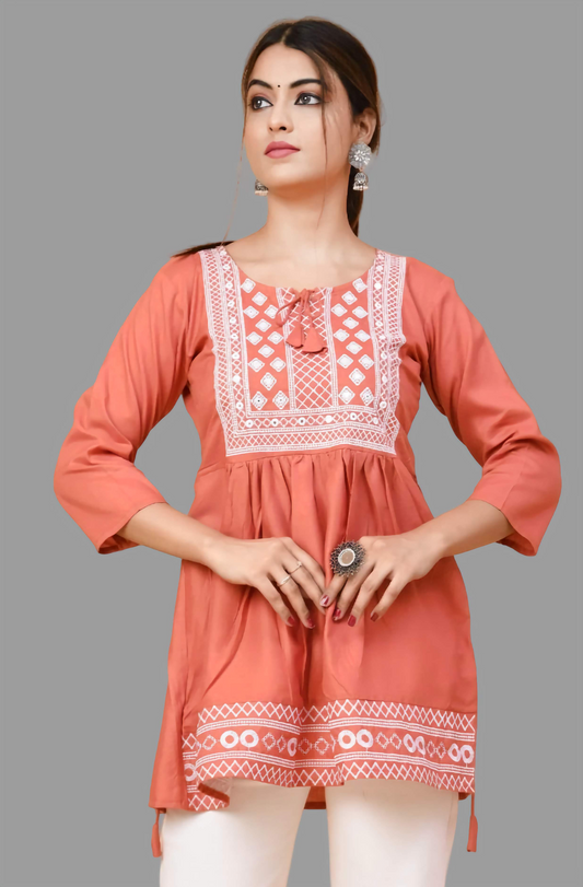 Peach Embroidery Top