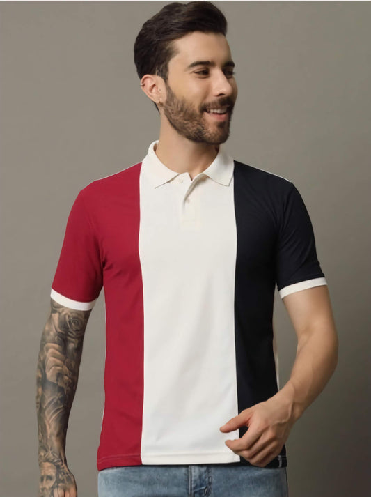 Men's Striped Polo Moisture Wicking T-Shirt Knitted Polyester