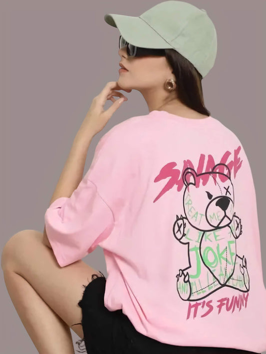 Pink Savage Graphic Printed Cotton Oversize tshirt for women