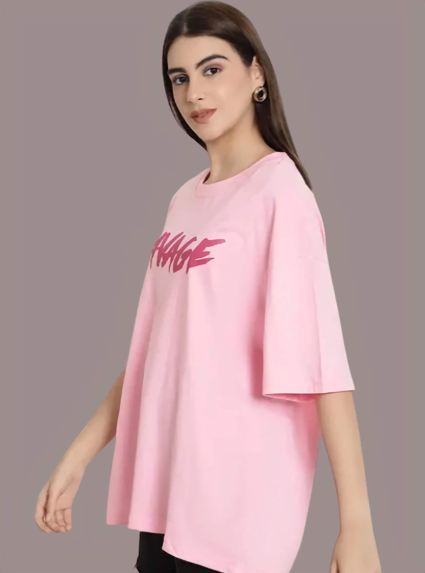 Pink Savage Graphic Printed Cotton Oversize tshirt for women