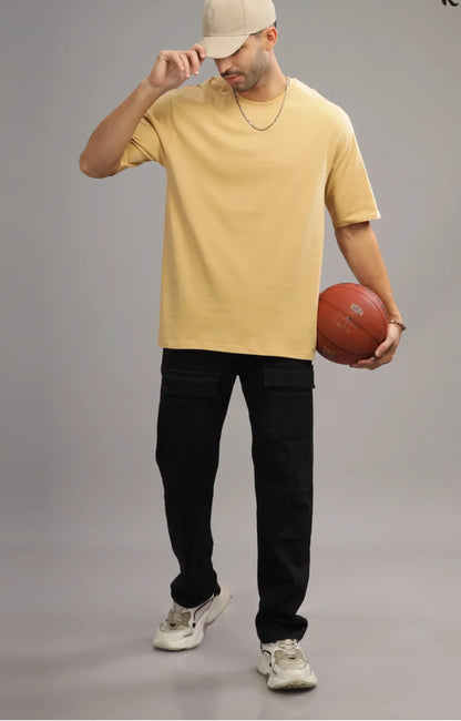 Taupe Color Oversized Solid T-Shirts