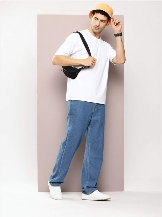 Men's Oversized White T-Shirt Cotton Loose Fit Casual Streetwear Plus Size Unisex