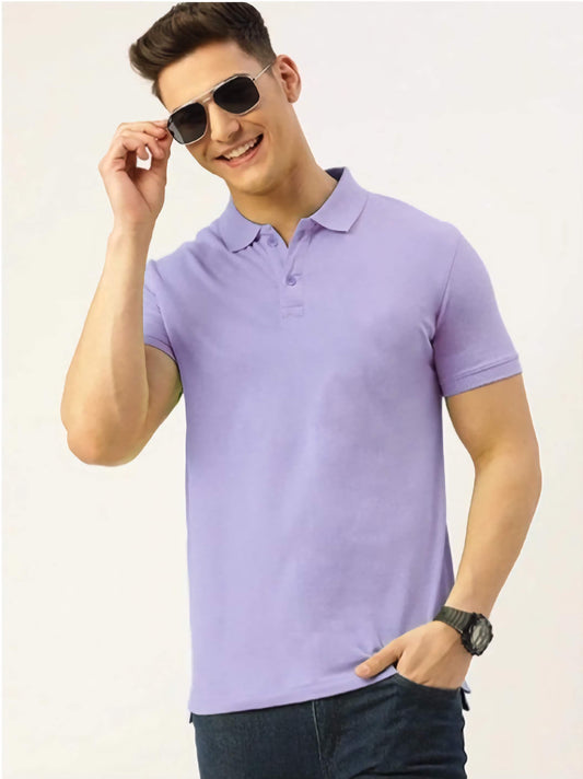 Men's Lilac Polo Moisture Wicking T-Shirt - Premium Knitted Polyester