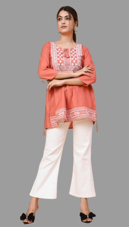 Peach Embroidery Top