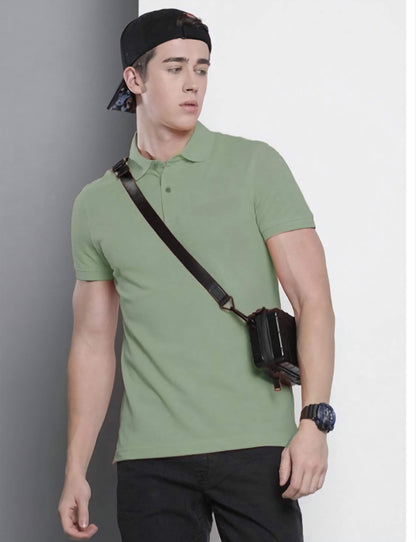 Men's Military Green Polo Moisture Wicking T-Shirt Knitted Polyester
