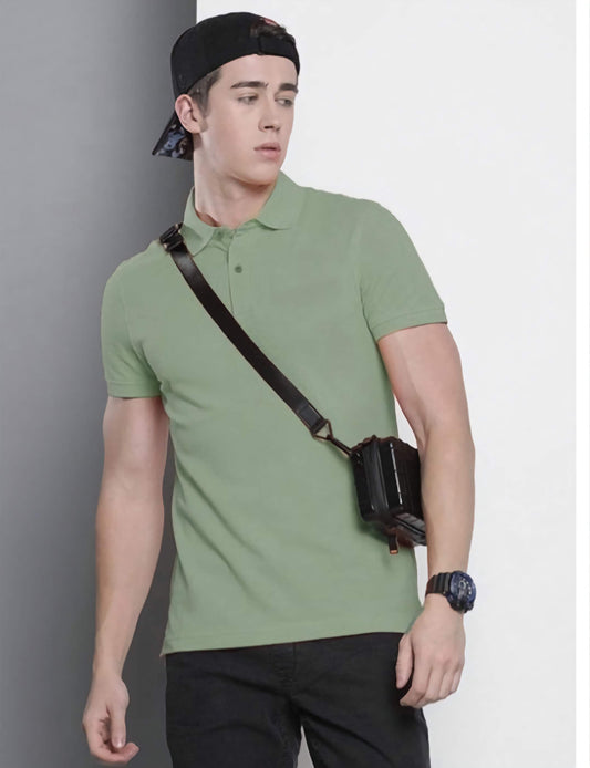 Men's Military Green Polo Moisture Wicking T-Shirt Knitted Polyester