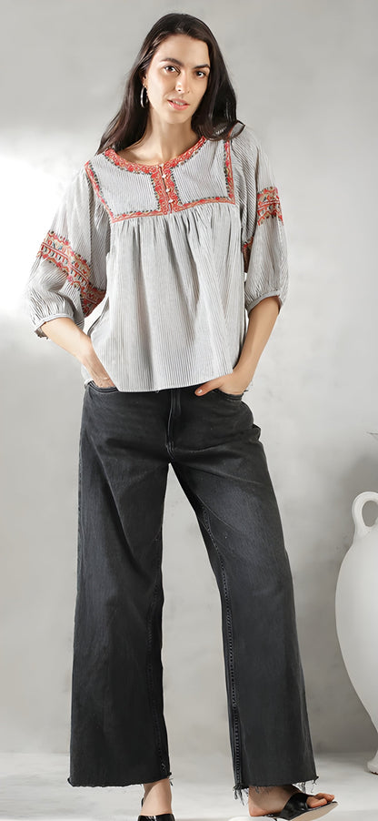 Women's Embroidery A-Line Top