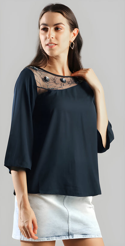 Women's A-Line Sheer Neck Top