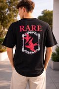 man wearing black oversized t-shirt with red graphic print back 240 GSM heavy cotton India