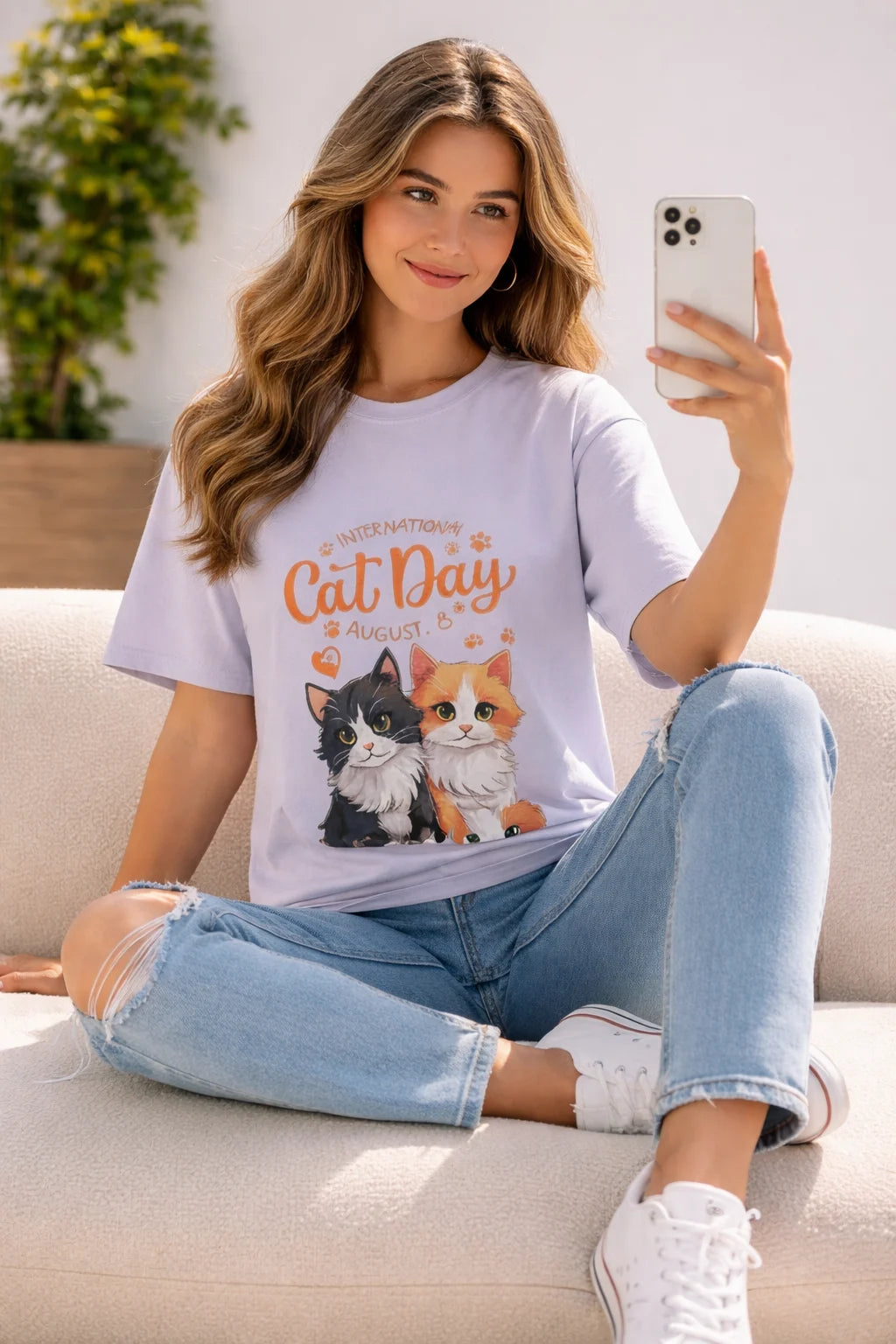 Women's graphic cat tee regular fit cotton casual wear under 399