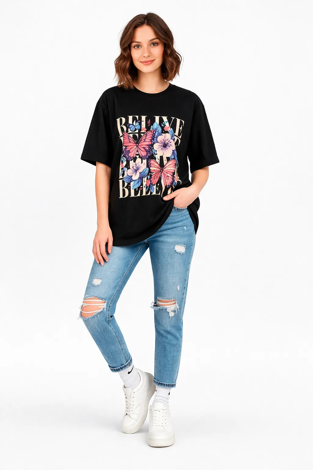 Women wearing oversized t-shirts combo pack stylish outfit